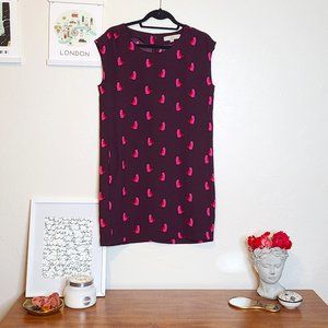 Cat Print Loose Dress in Burgundy and Magenta